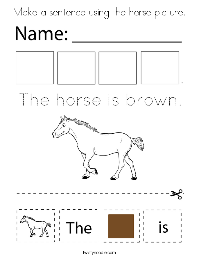 Make a sentence using the horse picture. Coloring Page