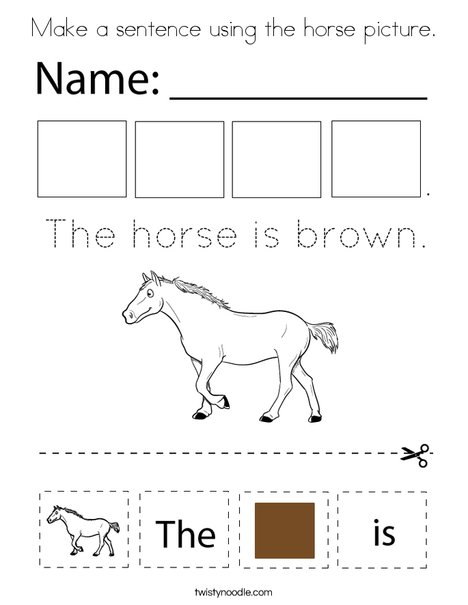Make a sentence using the horse picture. Coloring Page