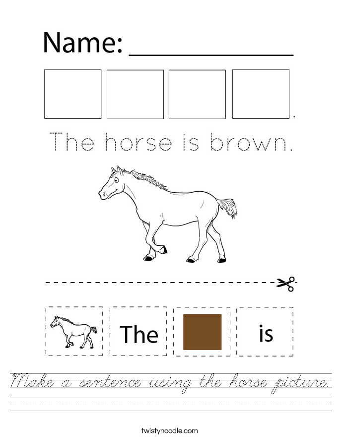 Make a sentence using the horse picture. Worksheet