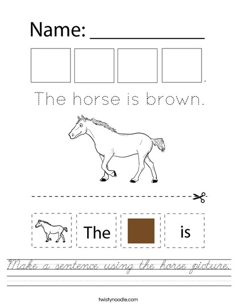 Make a sentence using the horse picture. Worksheet