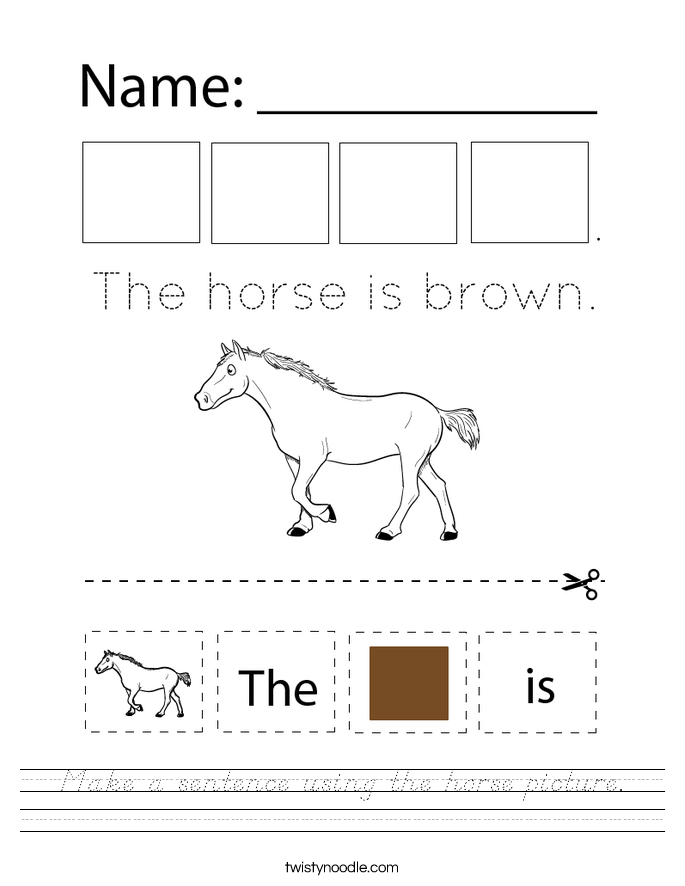 Make a sentence using the horse picture. Worksheet