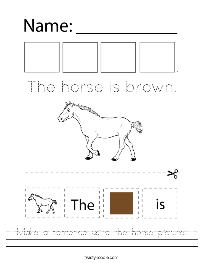 Make a sentence using the horse picture. Worksheet