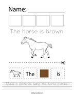 Make a sentence using the horse picture Handwriting Sheet