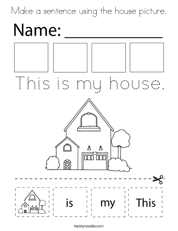 Make a sentence using the house picture. Coloring Page