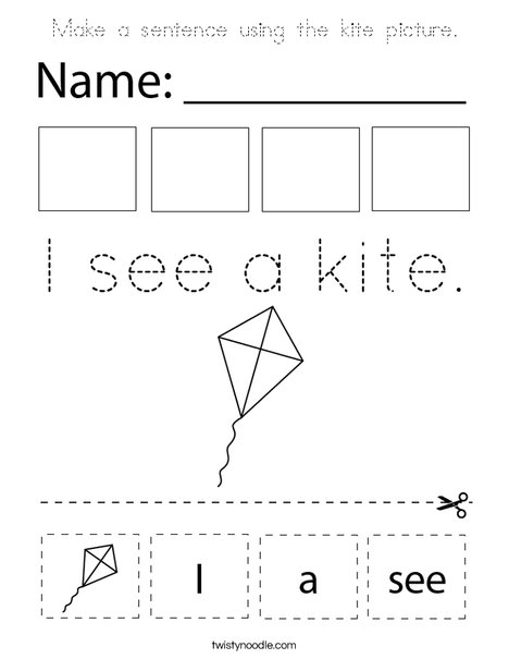 Make a sentence using the kite picture. Coloring Page
