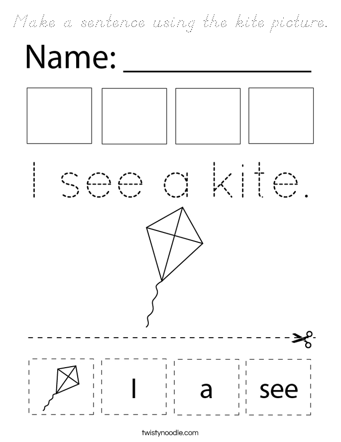 Make a sentence using the kite picture. Coloring Page