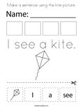 Make a sentence using the kite picture. Coloring Page