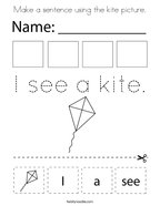 Make a sentence using the kite picture Coloring Page