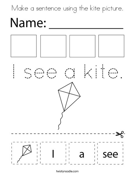 Make a sentence using the kite picture. Coloring Page