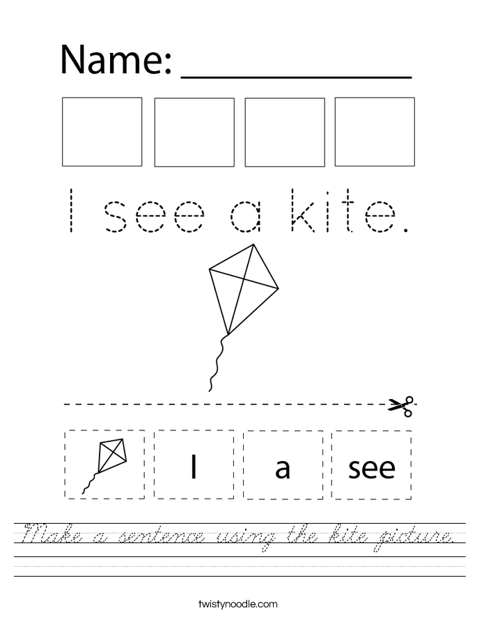 Make a sentence using the kite picture. Worksheet