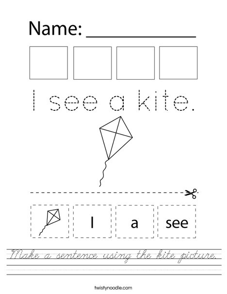 Make a sentence using the kite picture. Worksheet