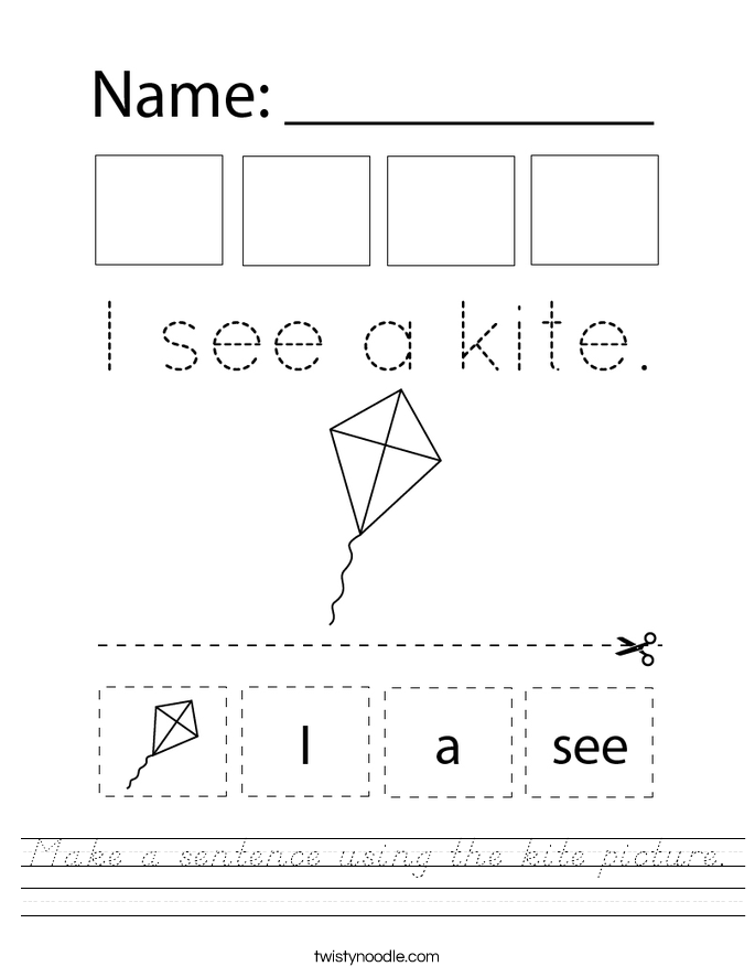 Make a sentence using the kite picture. Worksheet