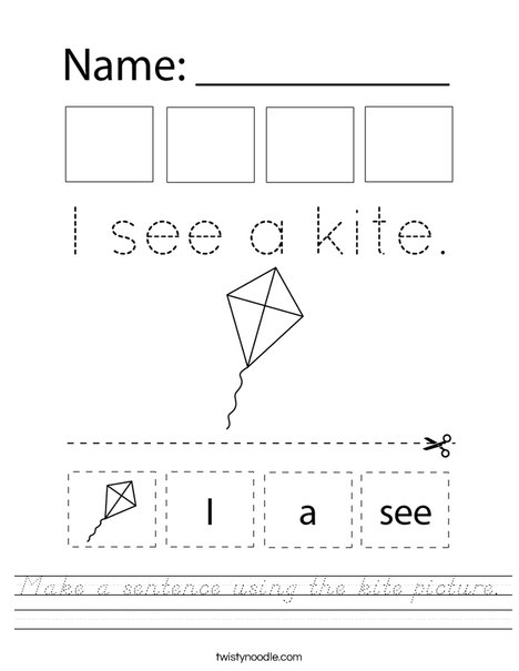 Make a sentence using the kite picture. Worksheet
