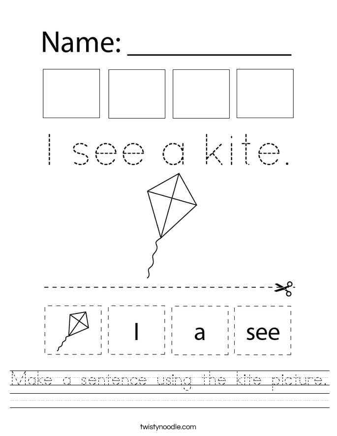 Make a sentence using the kite picture. Worksheet