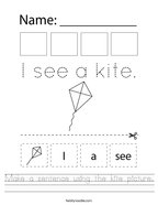 Make a sentence using the kite picture Handwriting Sheet
