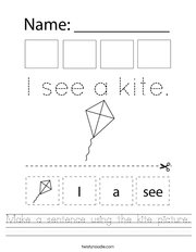 Make a sentence using the kite picture Handwriting Sheet