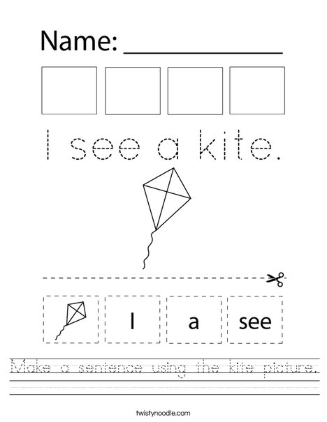 Make a sentence using the kite picture. Worksheet