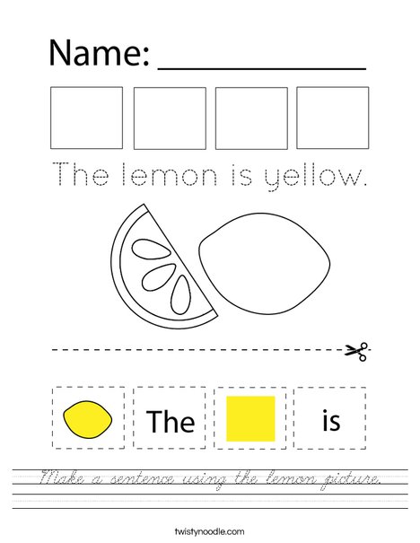 Make a sentence using the lemon picture. Worksheet