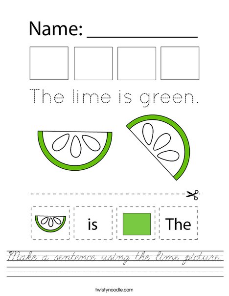 Make a sentence using the lime picture. Worksheet