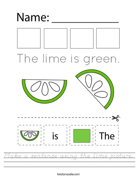 Make a sentence using the lime picture. Worksheet