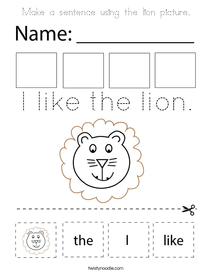 Make a sentence using the lion picture. Coloring Page