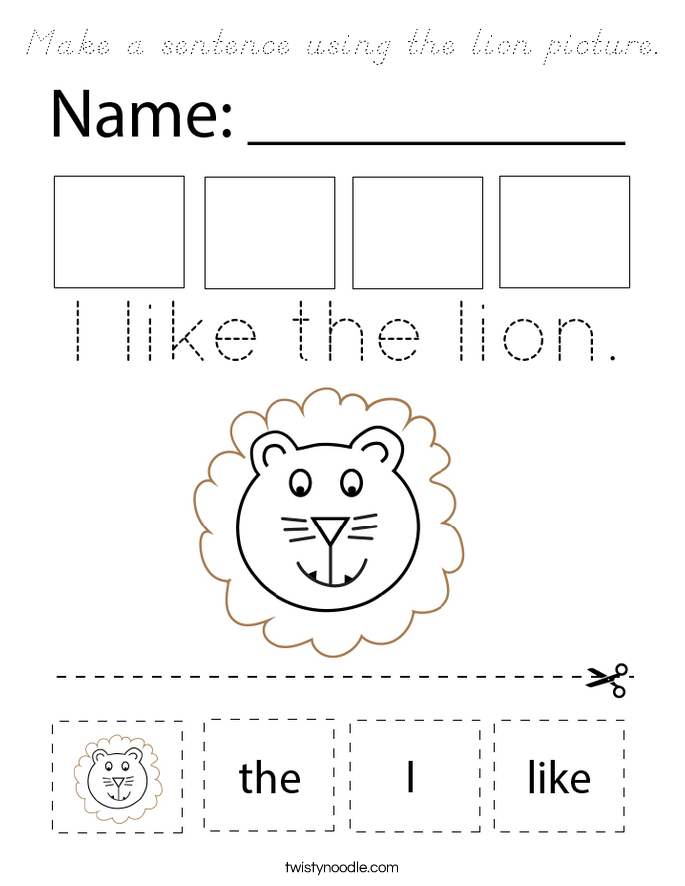 Make a sentence using the lion picture. Coloring Page
