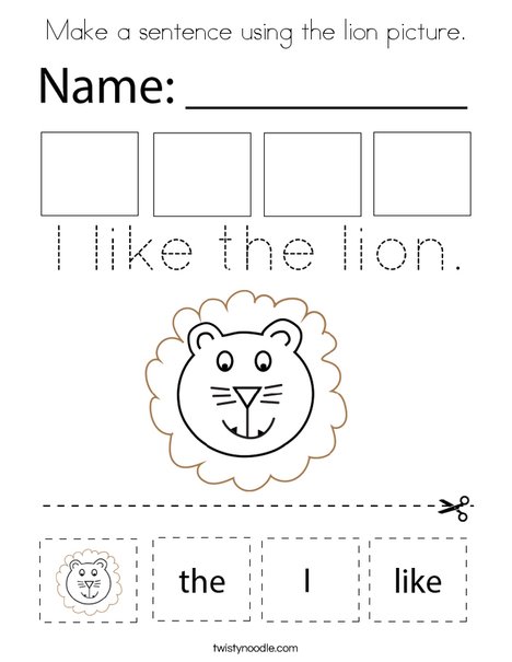 Make a sentence using the lion picture. Coloring Page