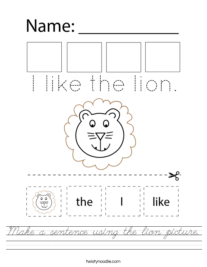 Make a sentence using the lion picture. Worksheet