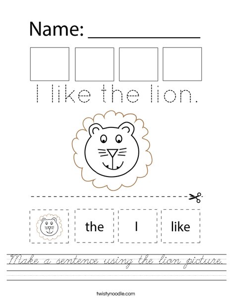 Make a sentence using the lion picture. Worksheet