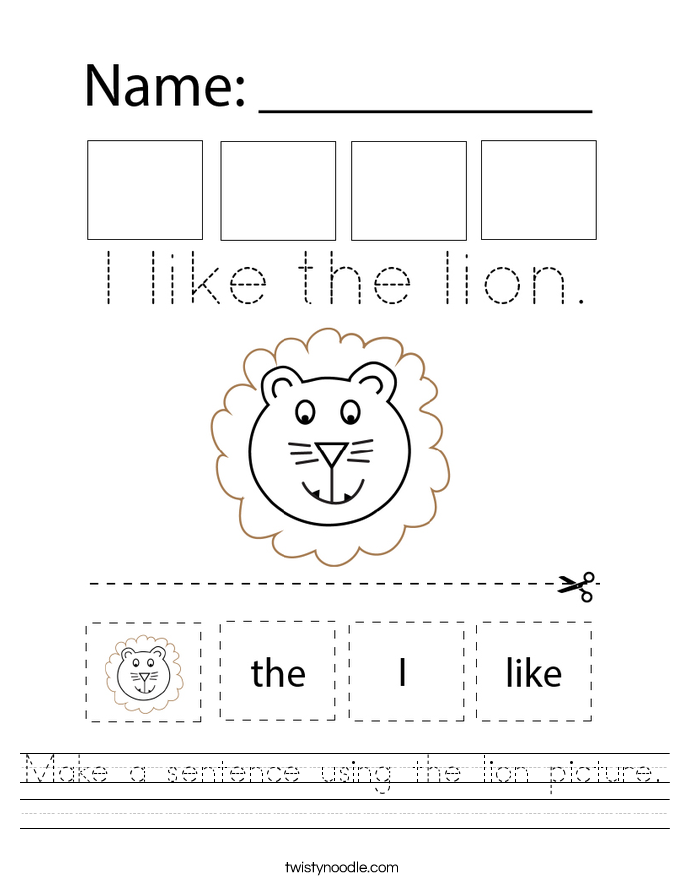 Make a sentence using the lion picture. Worksheet