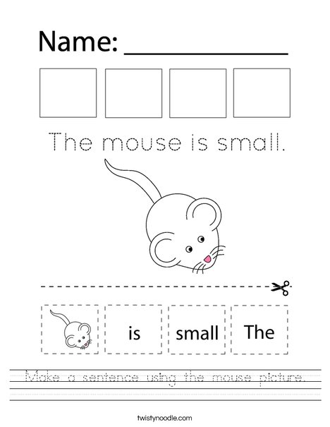 Make a sentence using the mouse picture. Worksheet