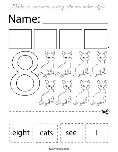 Make a sentence using the number eight. Coloring Page