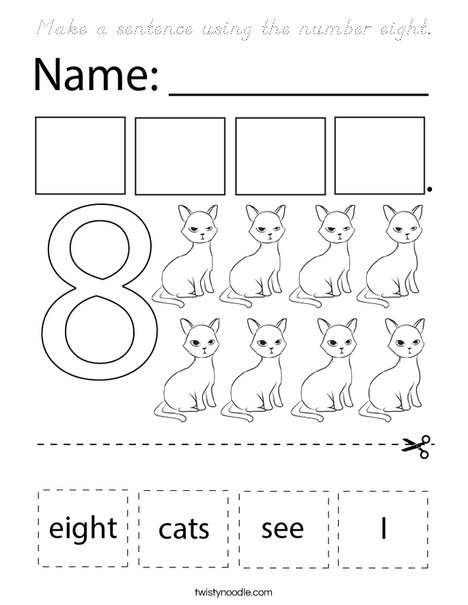 Make a sentence using the number eight. Coloring Page