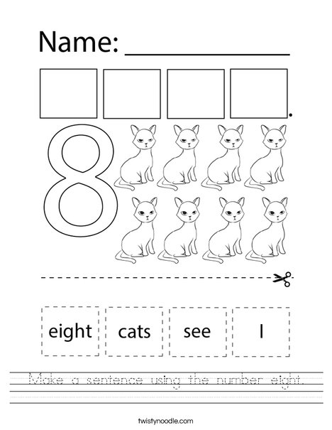 Make a sentence using the number eight. Worksheet