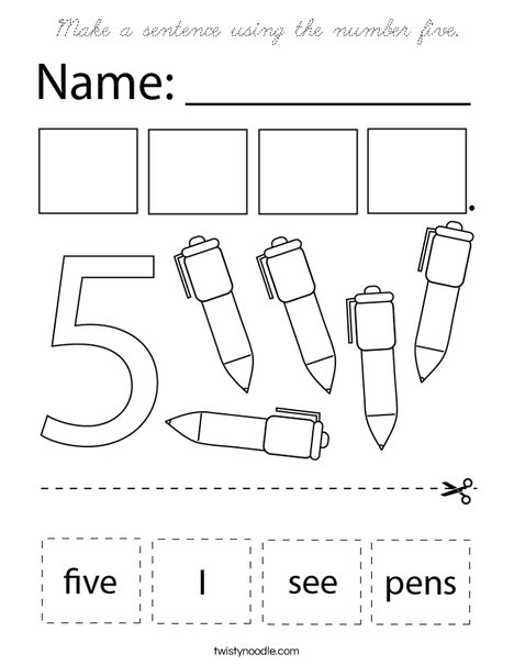 Make a sentence using the number five. Coloring Page