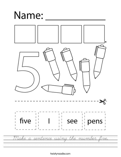 Make a sentence using the number five. Worksheet