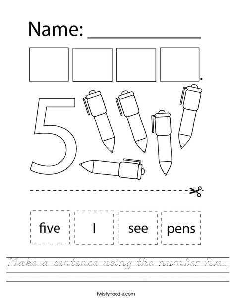 Make a sentence using the number five. Worksheet