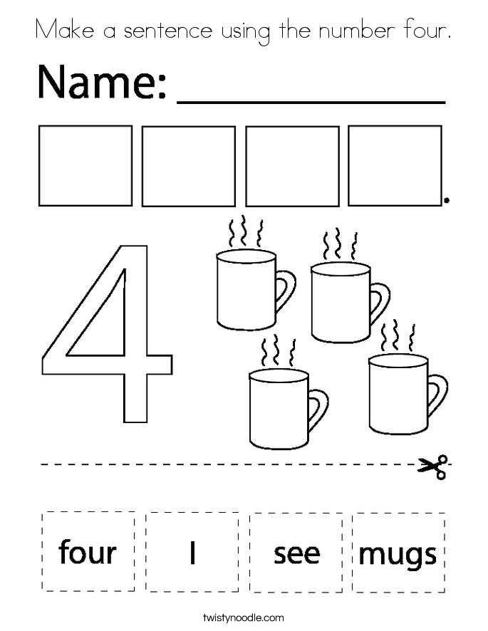 Make a sentence using the number four. Coloring Page