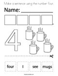 Make a sentence using the number four. Coloring Page