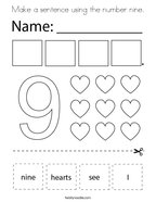 Make a sentence using the number nine Coloring Page