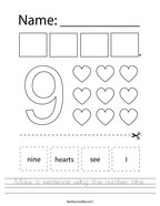 Make a sentence using the number nine Handwriting Sheet