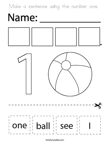 Make a sentence using the number one.  Coloring Page