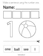 Make a sentence using the number one  Coloring Page