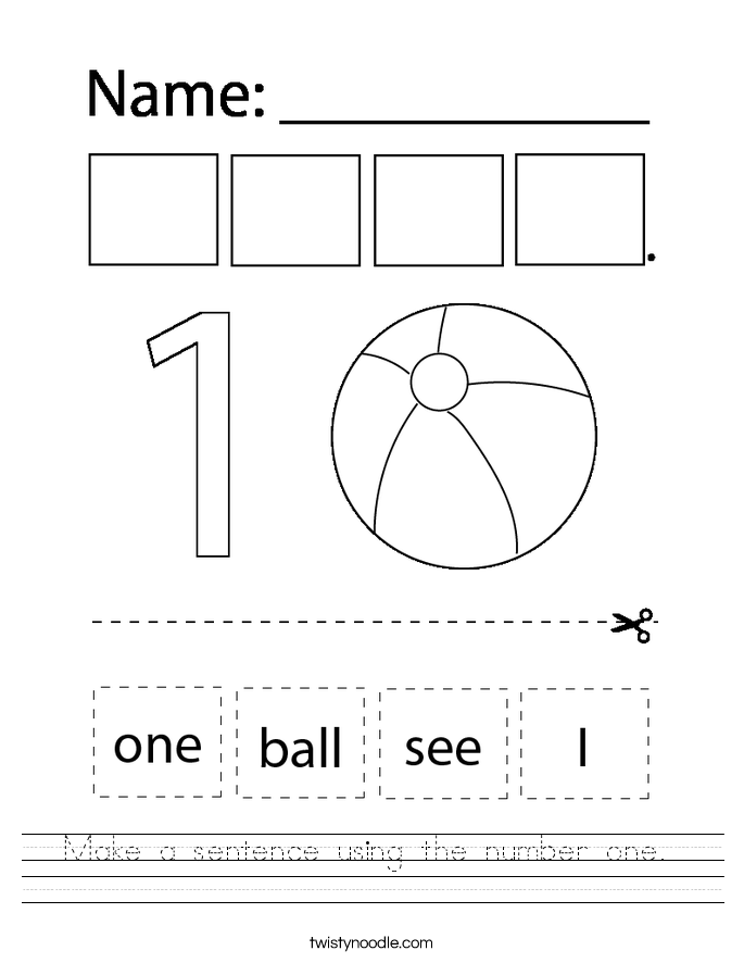 Make a sentence using the number one.  Worksheet