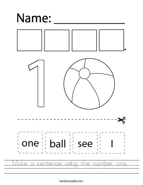 Make a sentence using the number one.  Worksheet