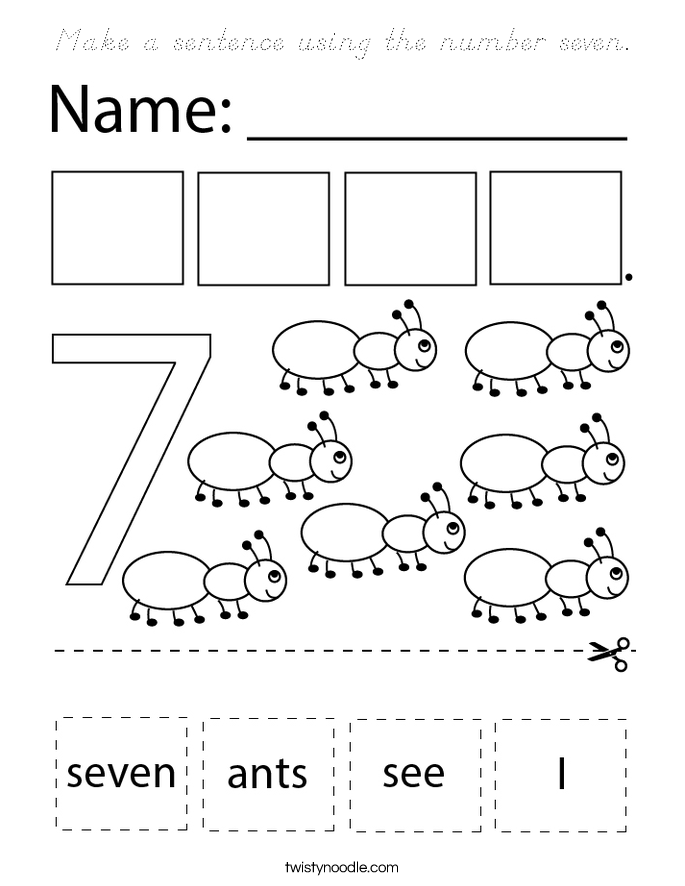 Make a sentence using the number seven. Coloring Page