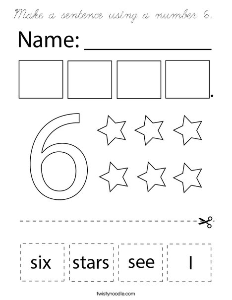 Make a sentence using the number six. Coloring Page