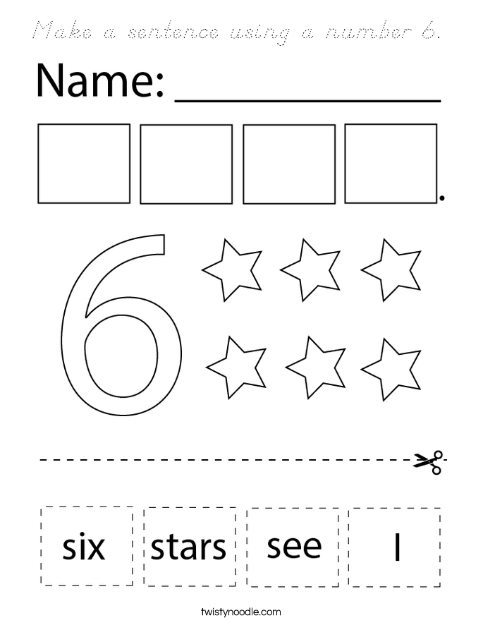 Make a sentence using a number 6.  Coloring Page