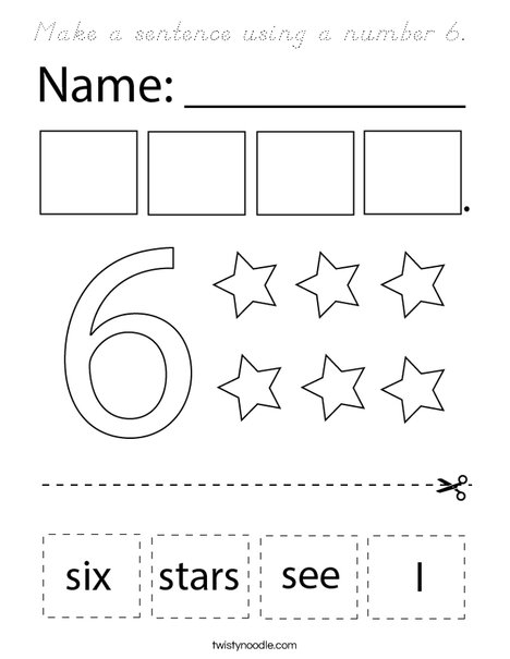 Make a sentence using the number six. Coloring Page