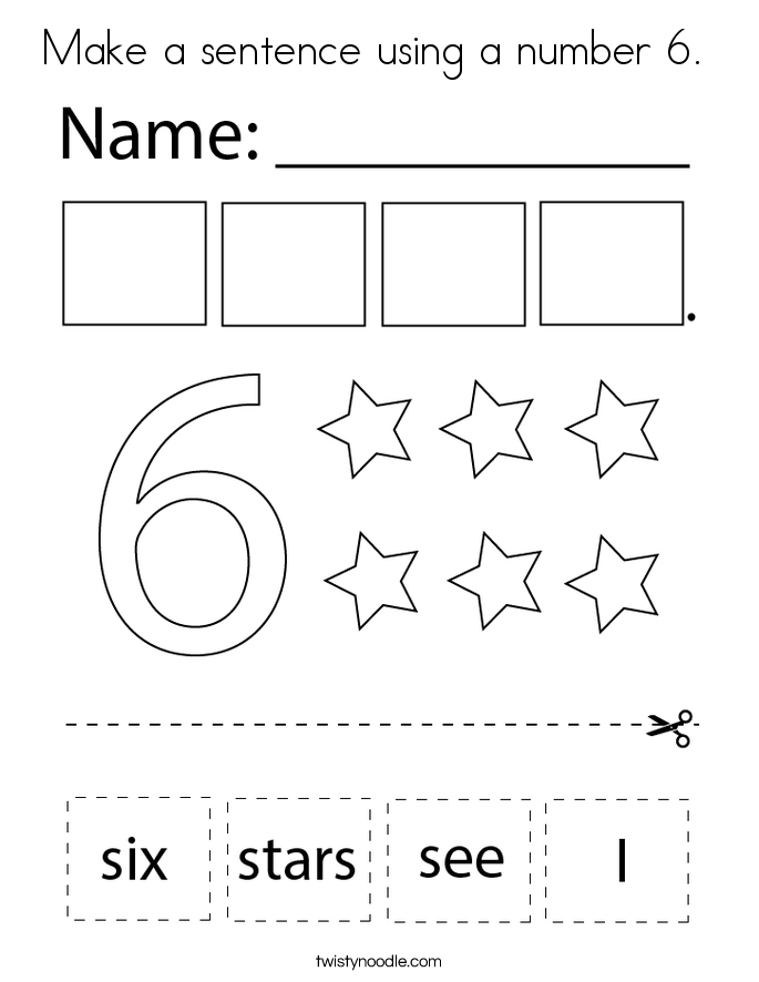 Make a sentence using a number 6.  Coloring Page